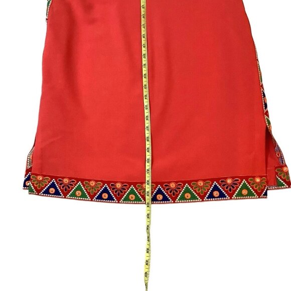 Vince Camuto Women’s Coral Aztec Embroidered Ruffle Sleeve Dress Size 12P - Picture 8 of 16